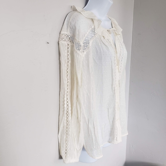 Sandro Women's 2 Ivory Long Sleeve Button Up Blouse Metallic Gold Silk Blend Top - Picture 5 of 11